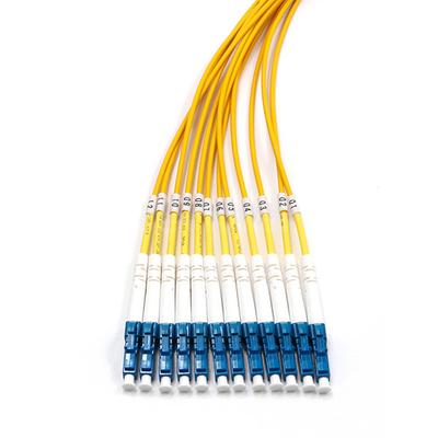 12 Fiber MPO To LC Patch Cable With A 2.0mm Single Mode 9/125 OFNP Plenum Yellow Jacket