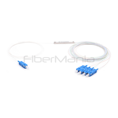 Steel Tube 900um 1X4 PLC Splitter With SC/UPC Fiber Connectors